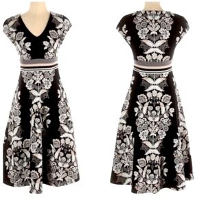 Anthropologie Ett:twa Soiree Black Embroidered Floral Midi Dress Size 2